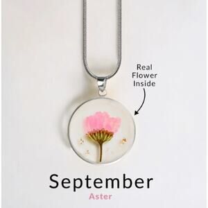 Mint & Lilly Pressed Birth Flower Necklace*September*Aster*Silver